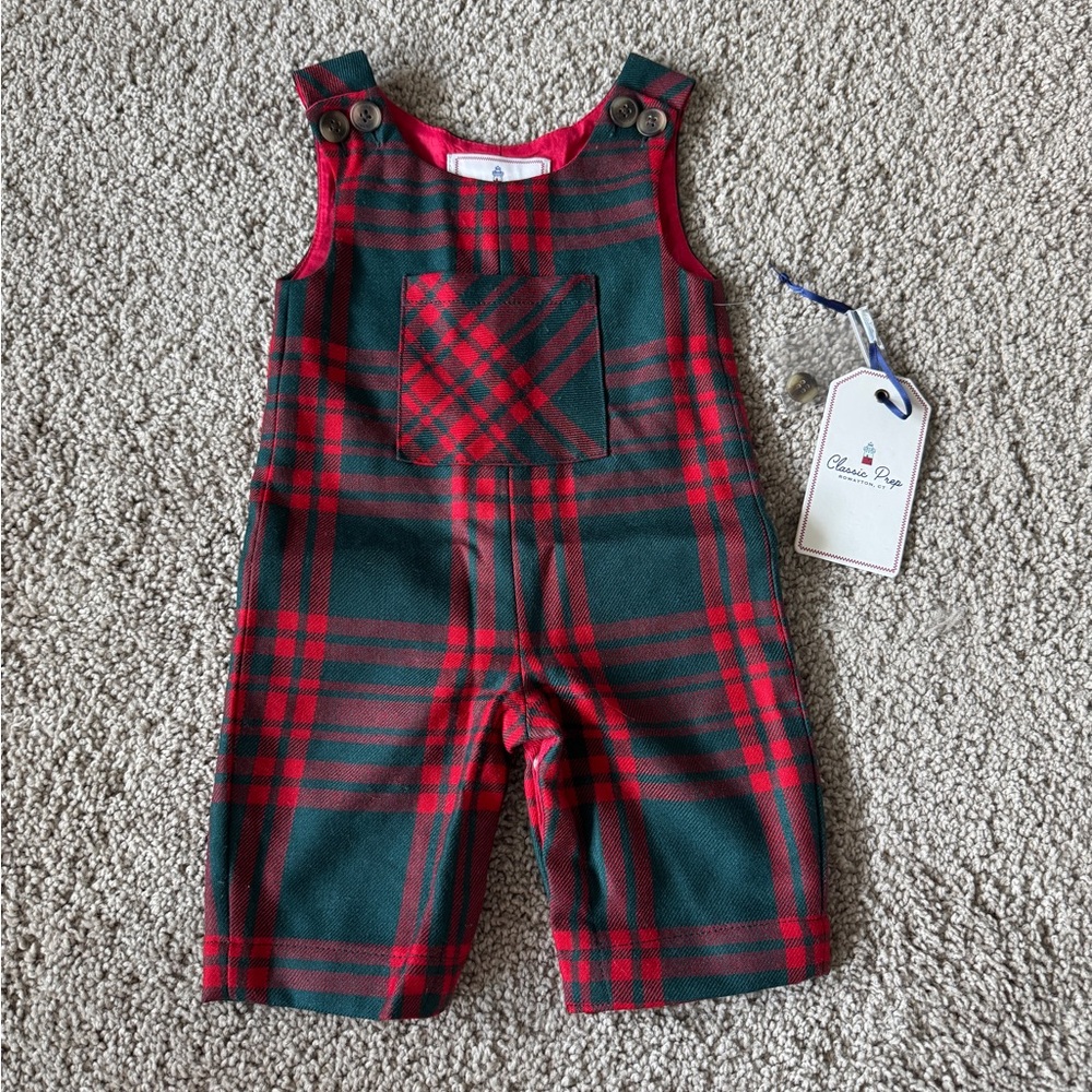 Classic Prep Red and Green Plaid Overalls